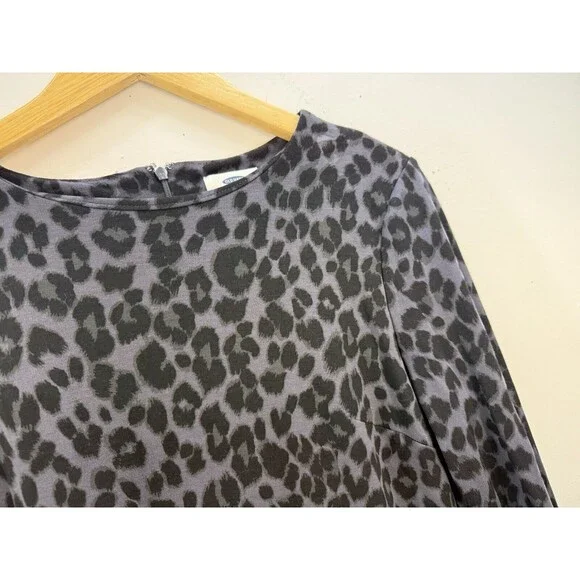 Old Navy Womens Dress Small Gray Black Leopard Print Long Sleeve Bell Cu… - Picture 9 of 10